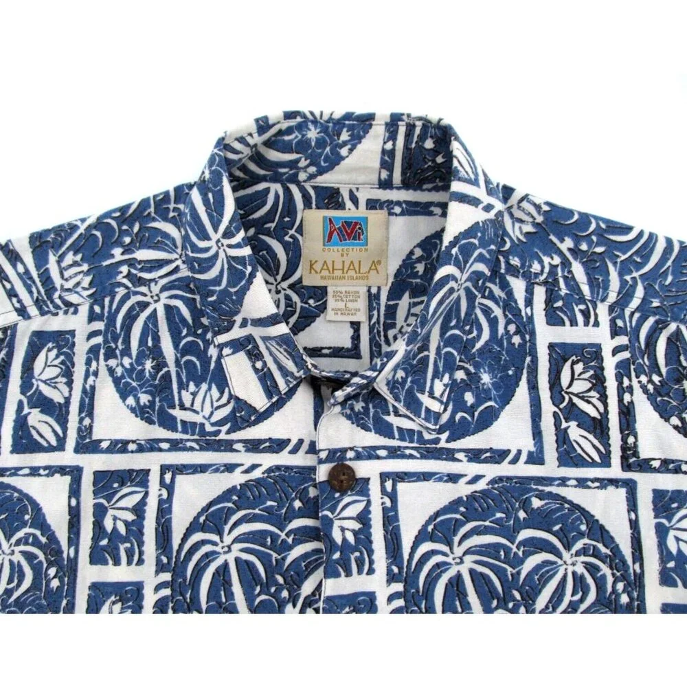 Vtg 90s Avi Kahala Hawaiian Shirt Mens Large Button Up Handcrafted Rayon Linen - Picture 8 of 13